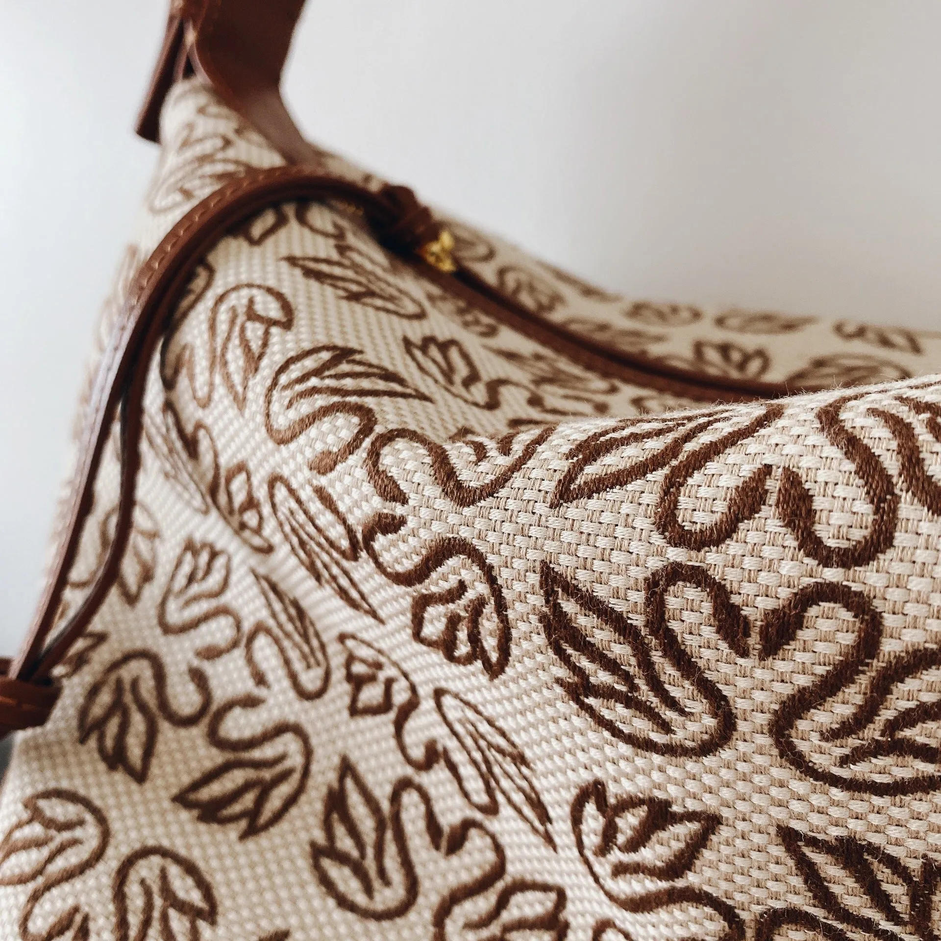 Jacquard Canvas Hobo Bag With Leather Trim