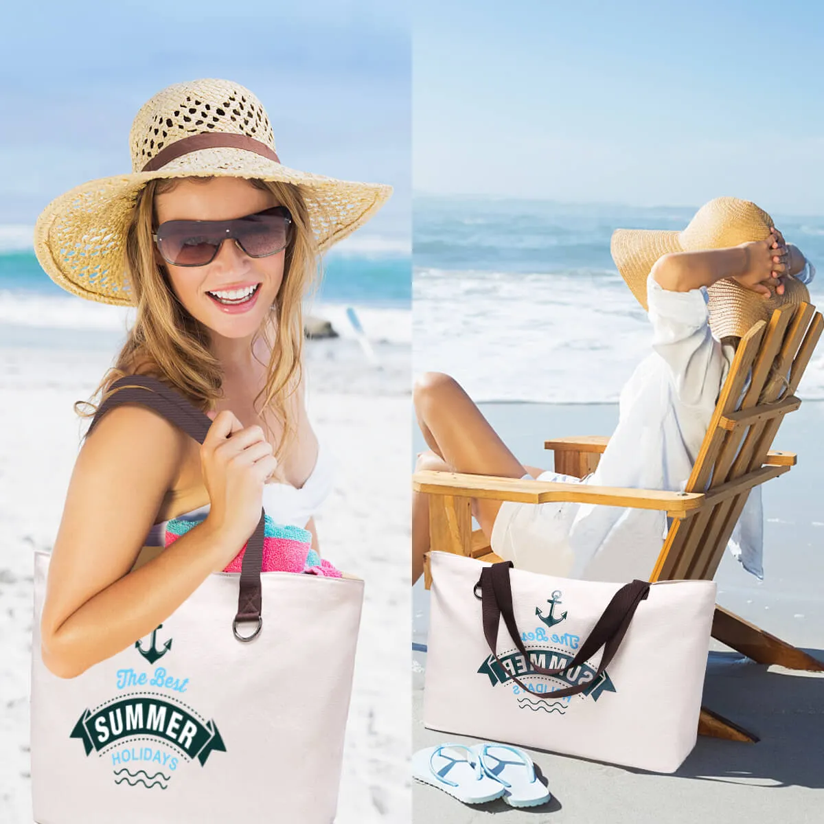 Jansben Canvas Beach Bags XXL Large