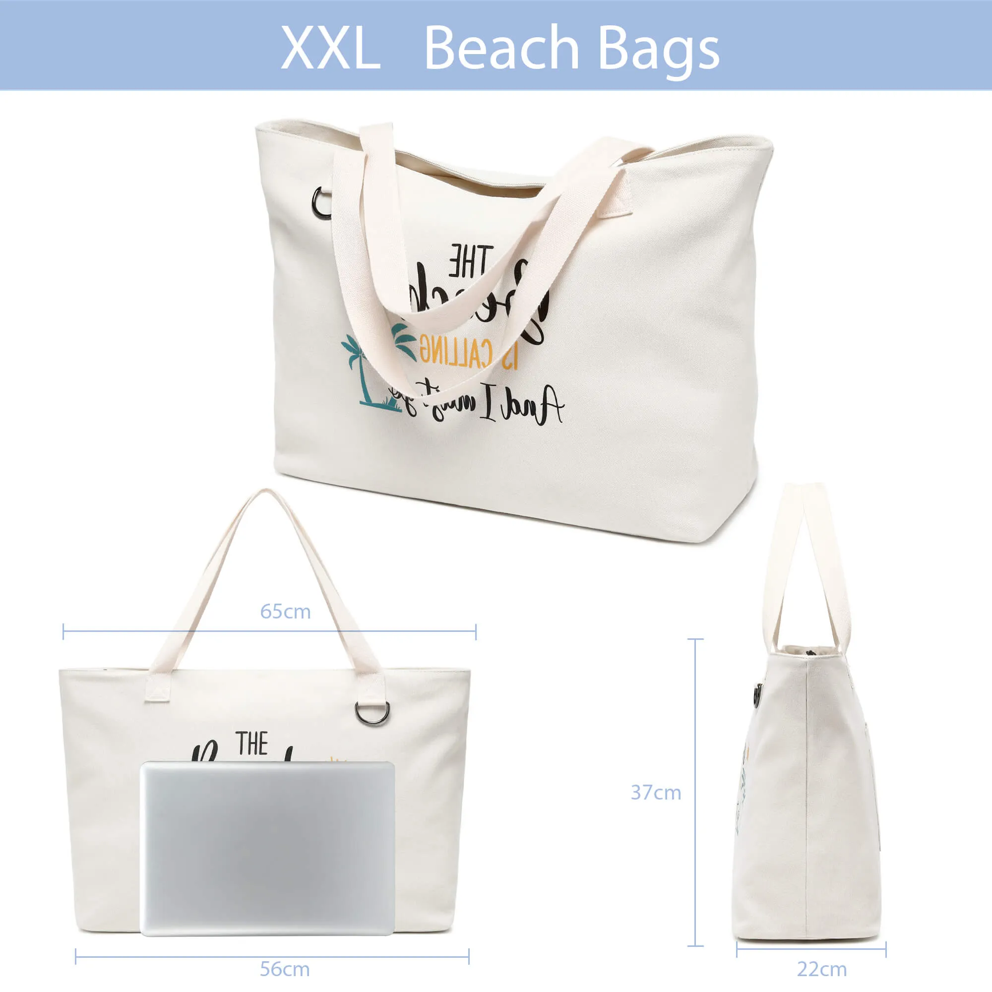 Jansben Canvas Beach Bags XXL Large