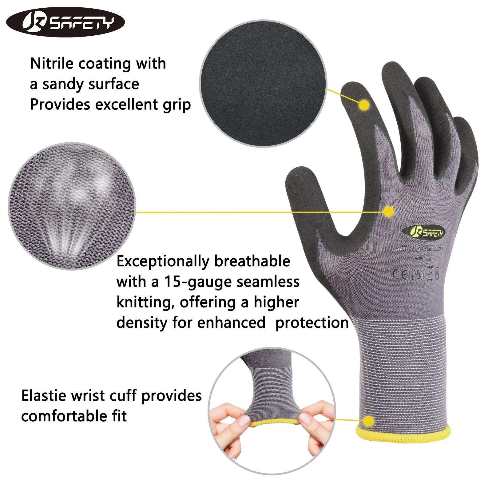 JKSafety Safety Utility Work Gloves, Multi-Pack (G229)