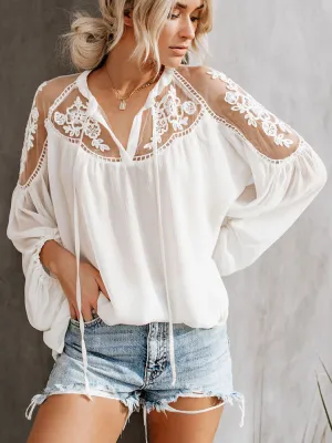 JuliaFashion - 2024 Women Embroidery Patchwork Casual Long Sleeve Chiffon Blouse