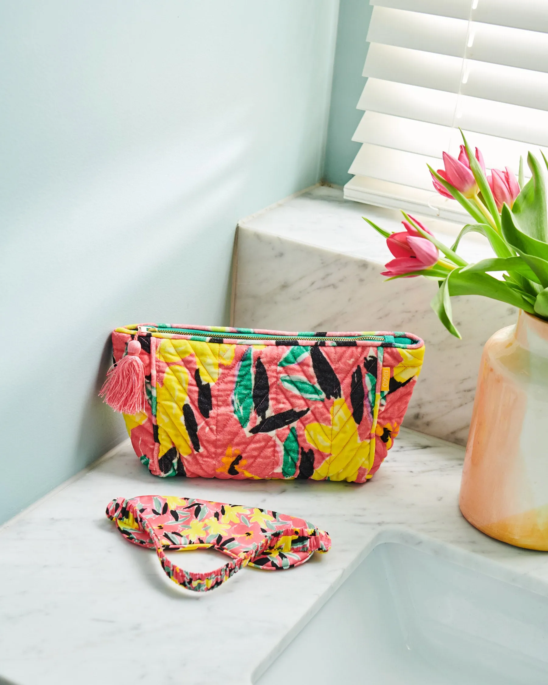 Kip&Co x Ken Done Pinky Dreaming Velvet Toiletry Bag