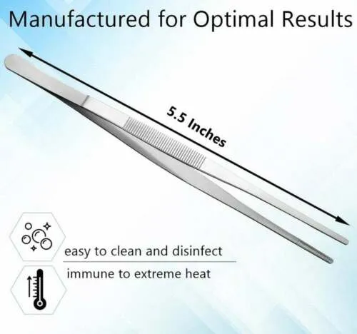 Kitchen Tweezers Stainless Steel Food Tongs Straight Serrated Tips 5.5" (14cm) Tweezers Kitchen Tool