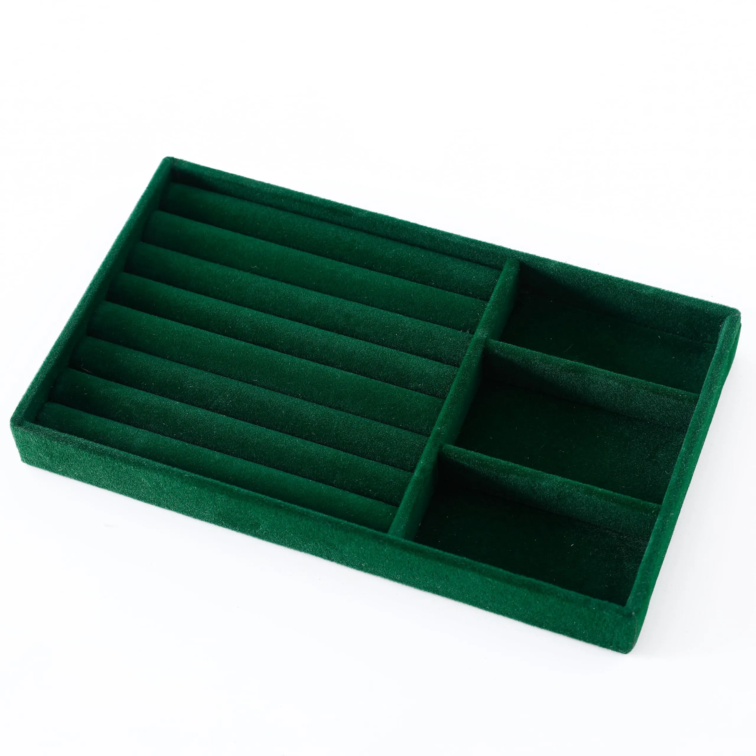 Kuber Industries 20 Pieces Velvet Jewelry Trays Organizer | Jewelry Storage Box | Jewelry Organizer | Showcase Holder Dresser Organizer for Earring Necklace Ring | Pack of 5 | YBL4-05 | Dark Green