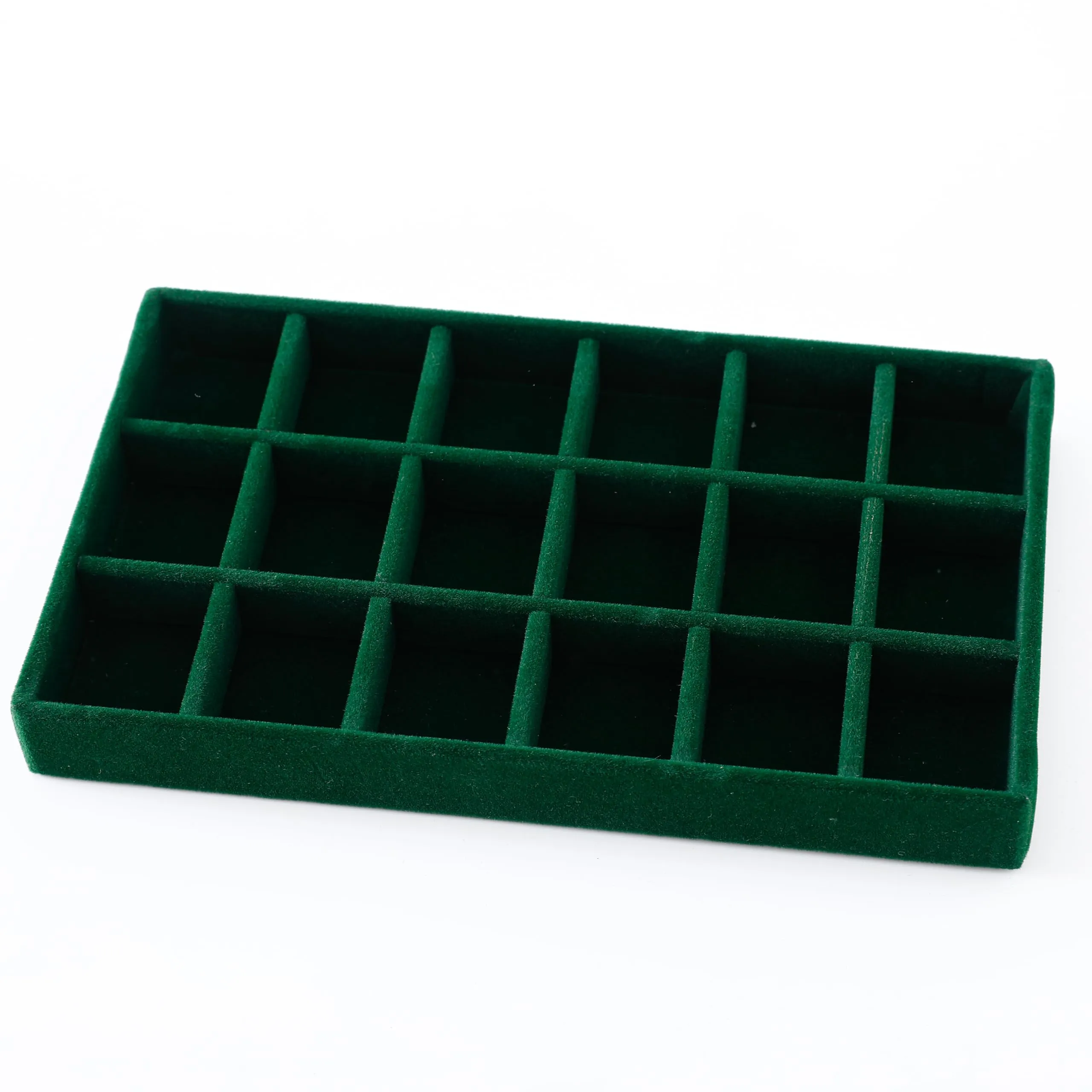 Kuber Industries 20 Pieces Velvet Jewelry Trays Organizer | Jewelry Storage Box | Jewelry Organizer | Showcase Holder Dresser Organizer for Earring Necklace Ring | Pack of 5 | YBL4-05 | Dark Green