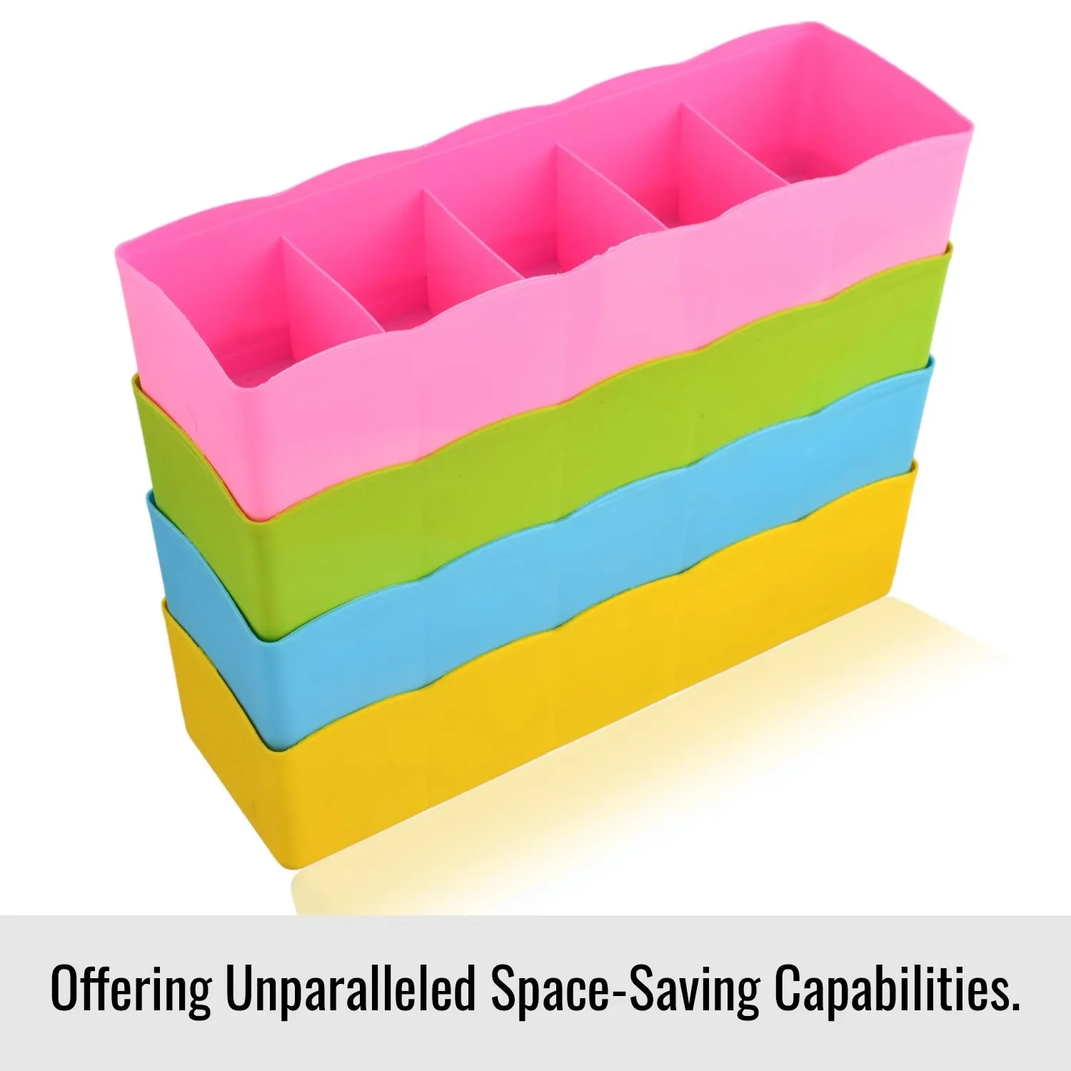 Kuber Industries Drawer Organizer | Plastic Undergarment Organizer for Socks-Ties | Stackable Drawer Divider Box | Closet Storage Box | 5 Grid Stationery Organizer | Pack of 2 | Green