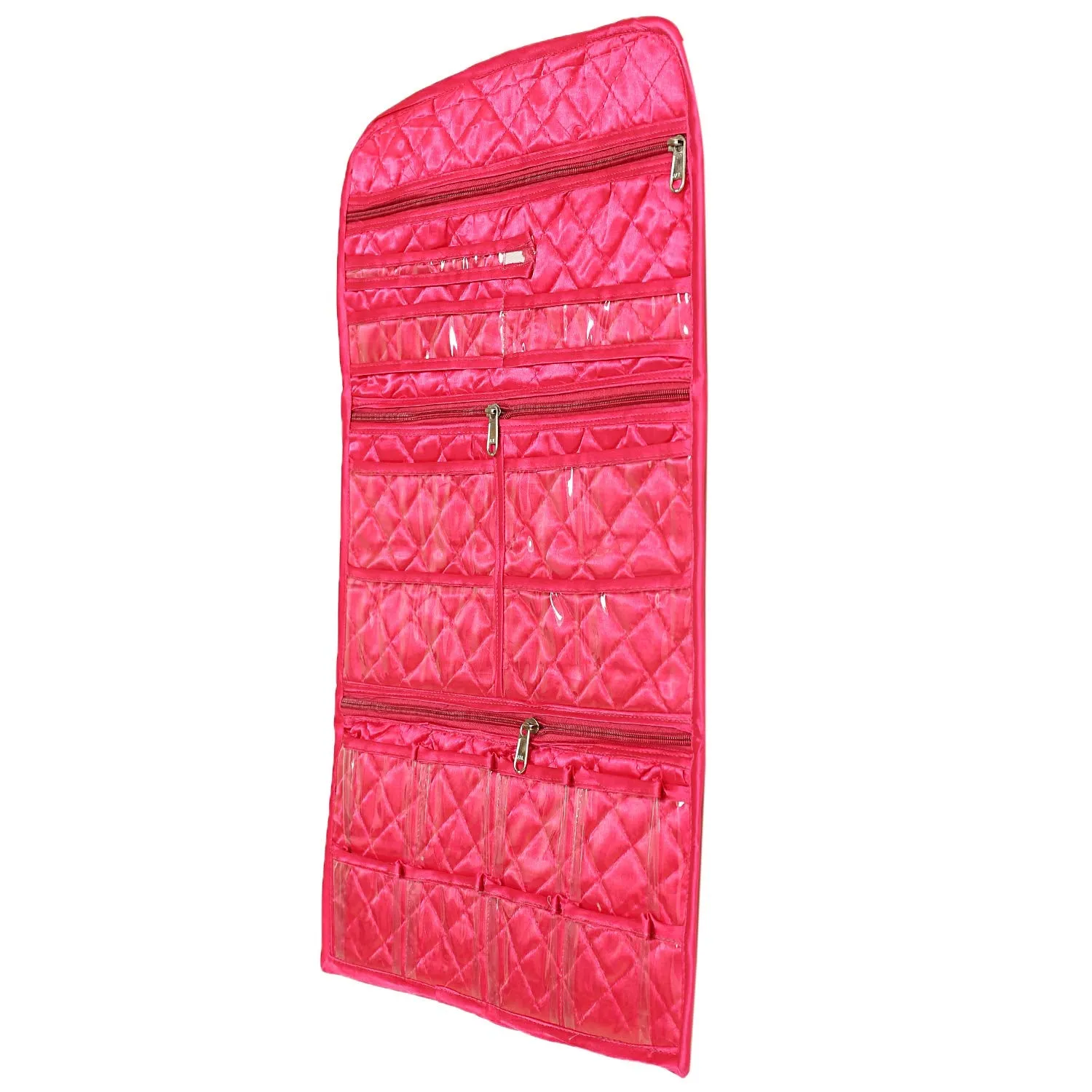 Kuber Industries Satin Make Up Wall Hanging Organizer, Pink