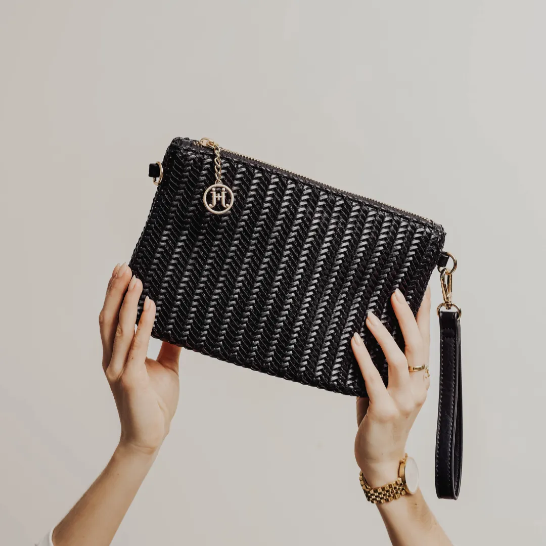 KYLIE Woven Vegan Crossbody Clutch in Black