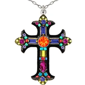 Large Ornate Cross Necklace - Multi