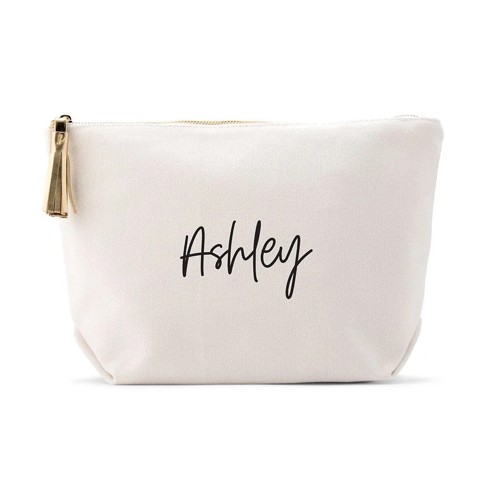 LARGE PERSONALIZED CANVAS MAKEUP & TOILETRY BAG FOR  WOMEN - SCRIPT FONT