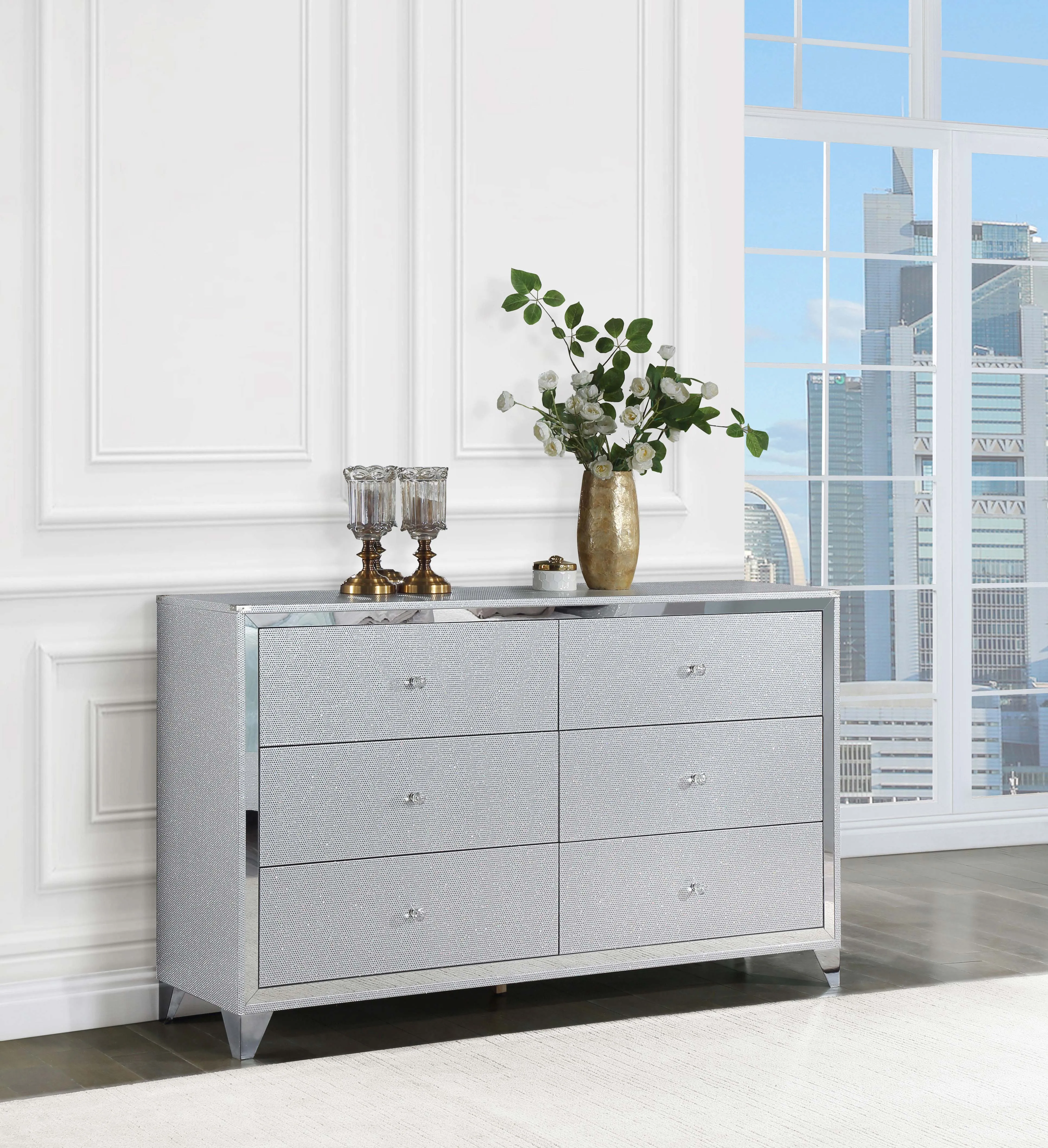 Larue 6-Drawer Dresser Silver - Luxurious Storage