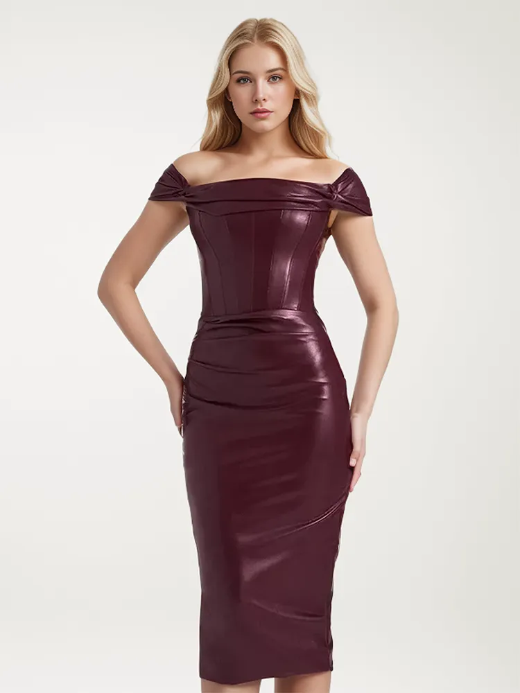 Leather Tight Fitting One Shoulder Dress