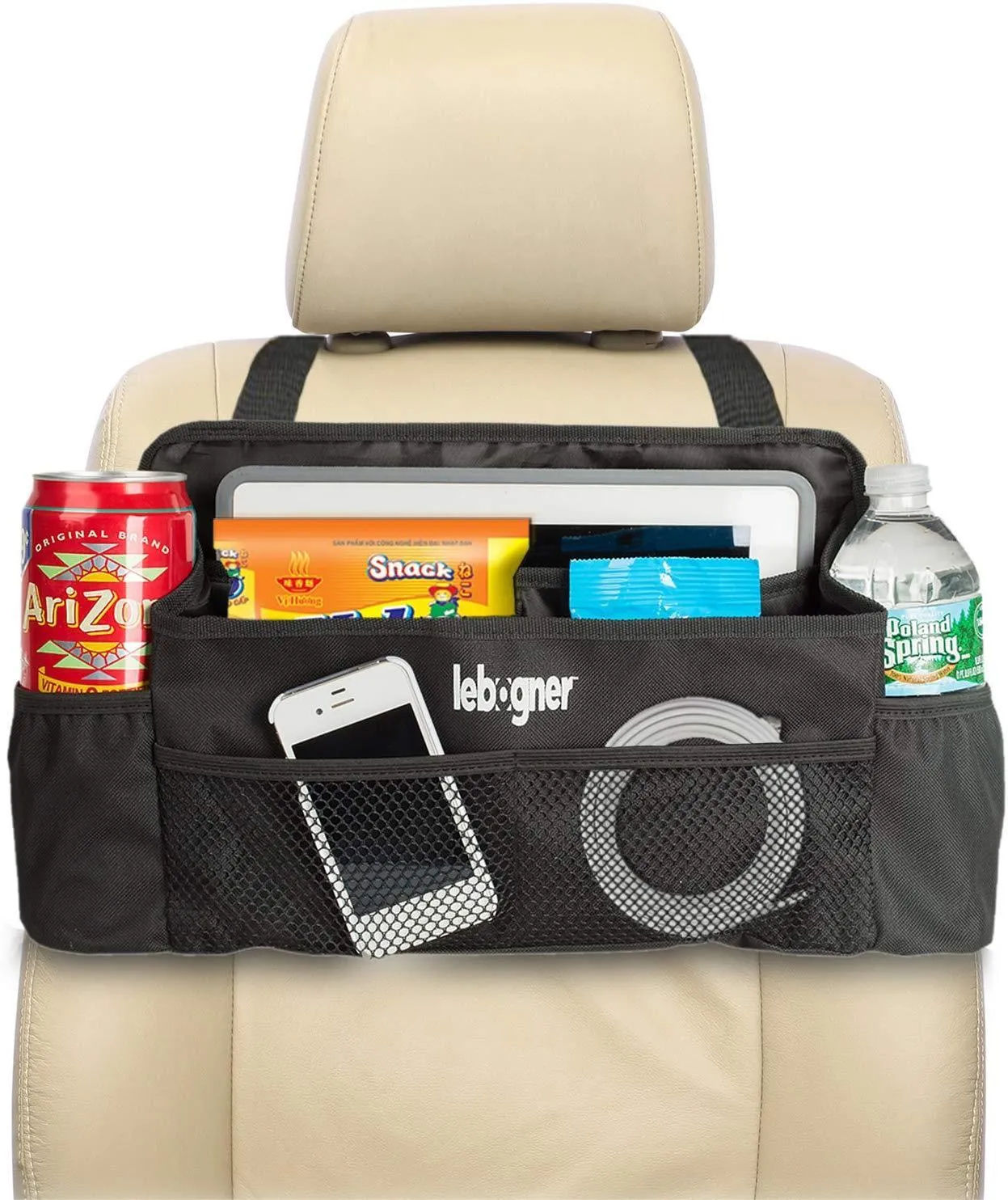 lebogner #1 Luxury CAR Organizer, Perfect Front Seat Organizer, Driver Organizer, Backseat Organizer, Car Seat Organizer for Kids, Black.