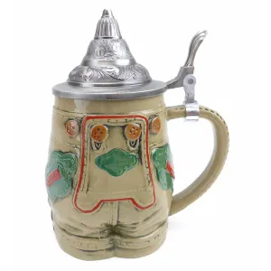 Lederhosen Ceramic German Beer Stein with Metal Lid