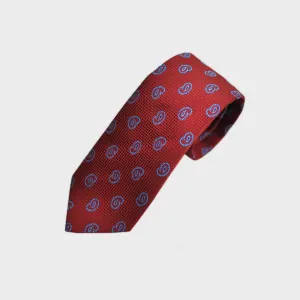 Little Blue Tears on Red Natte Bottle Neck Silk Tie