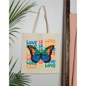 Love is Love Rainbow Butterfly LGBTQ Pride Canvas Tote Bag