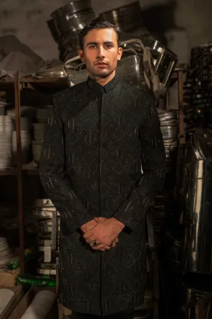 Luxurious Black Heavily Hand Embellished Sherwani