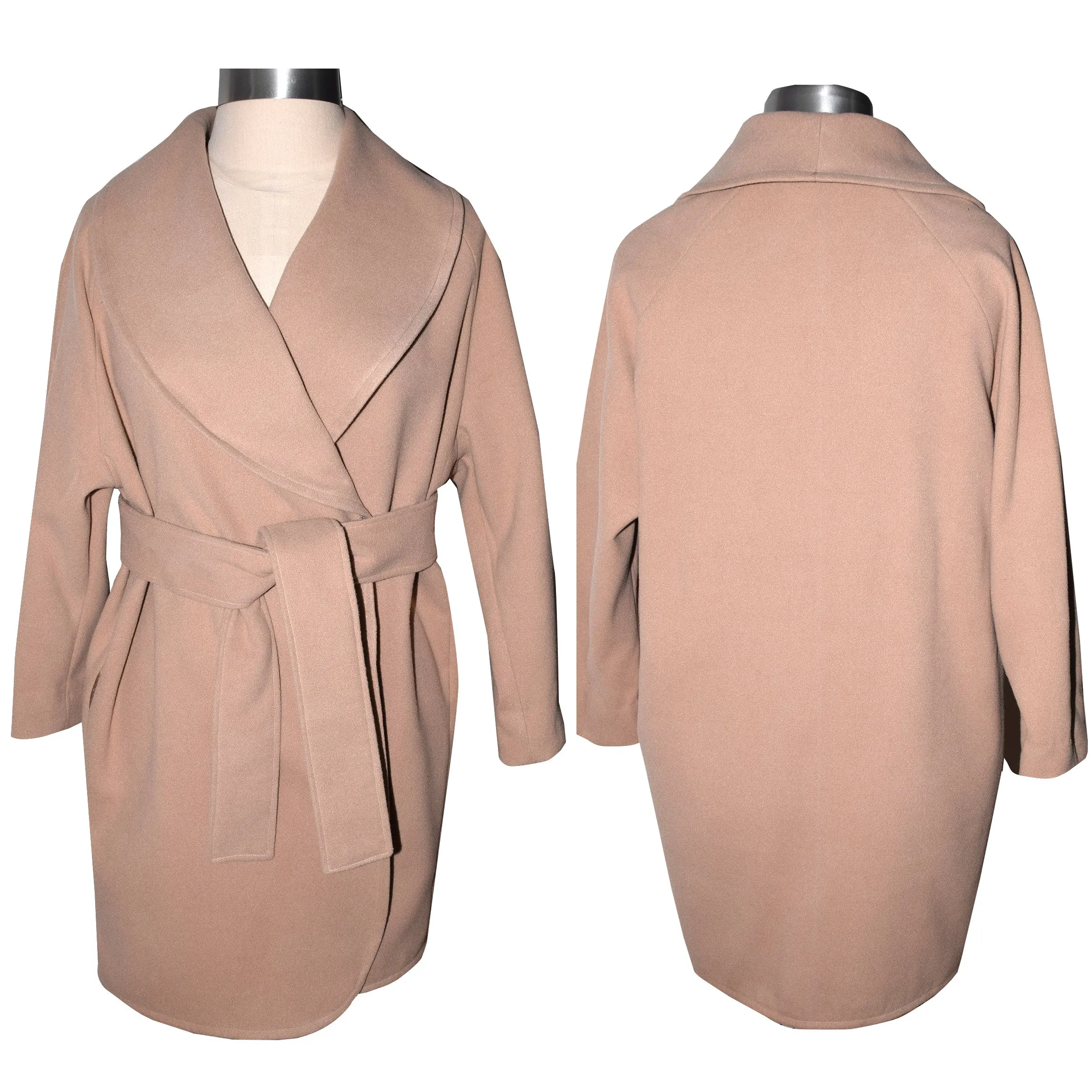 Luxurious Camelhair Blend Wrap Coat with Tie