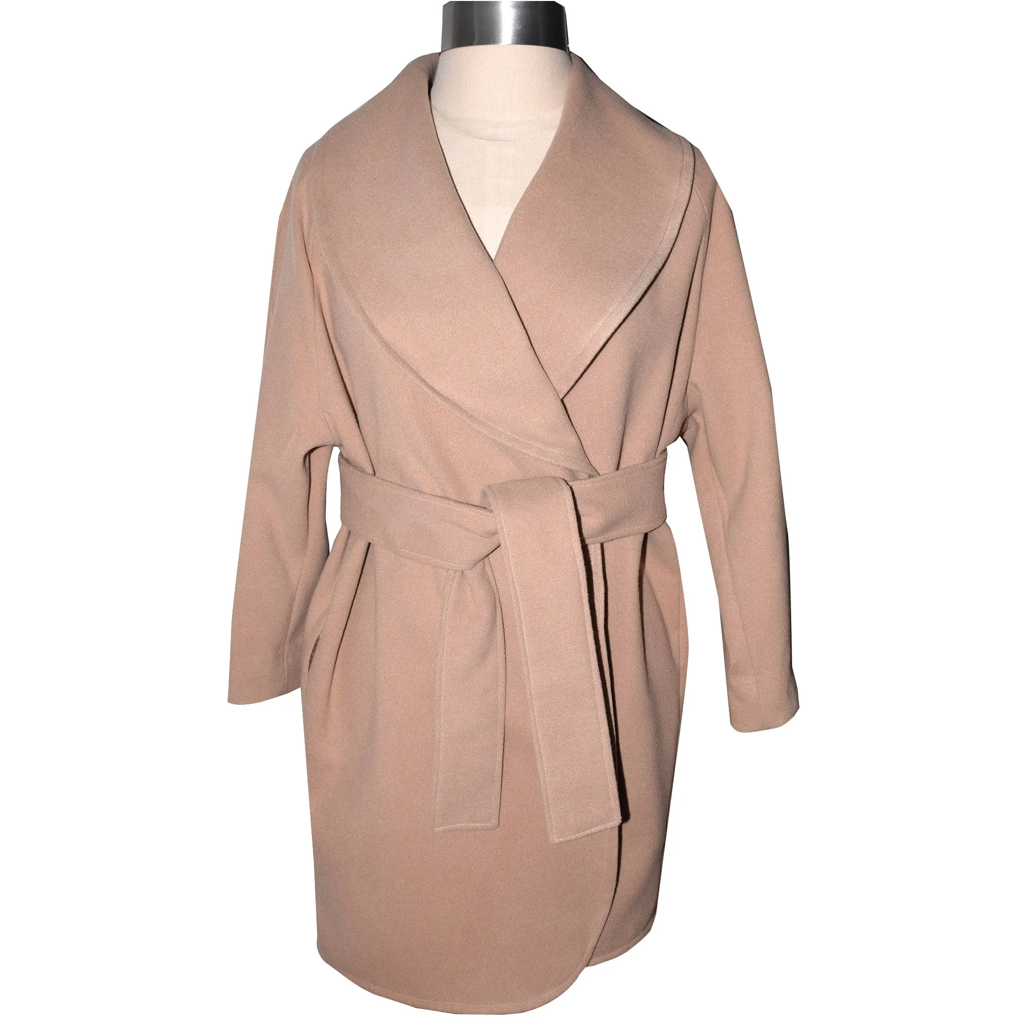 Luxurious Camelhair Blend Wrap Coat with Tie