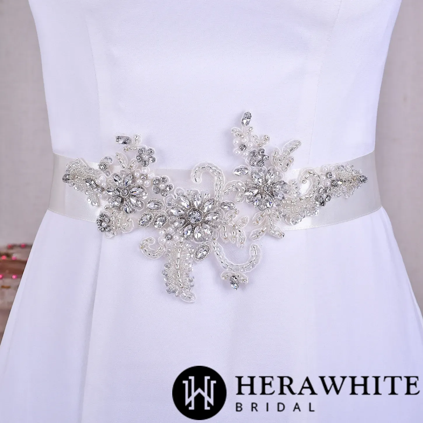 Luxurious Floral Crystals Pearls Bridal Sash