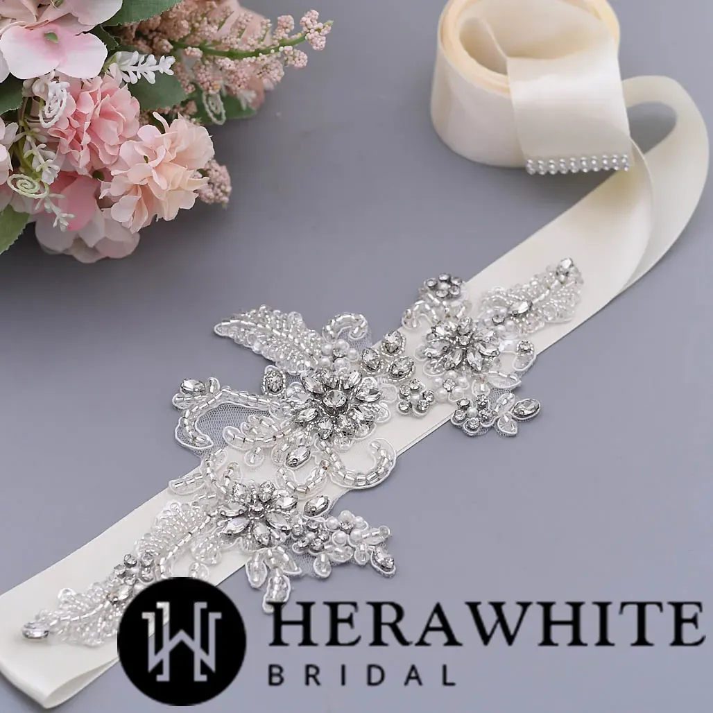 Luxurious Floral Crystals Pearls Bridal Sash