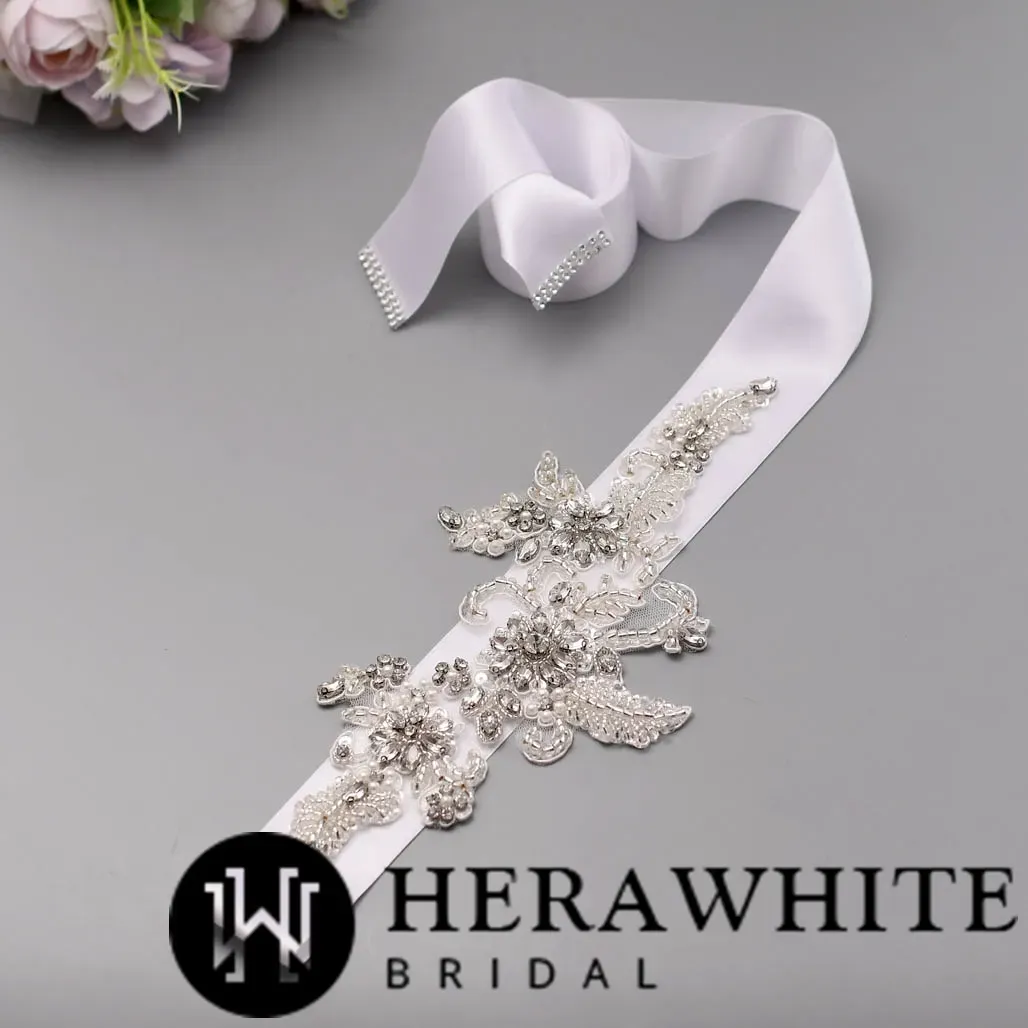 Luxurious Floral Crystals Pearls Bridal Sash