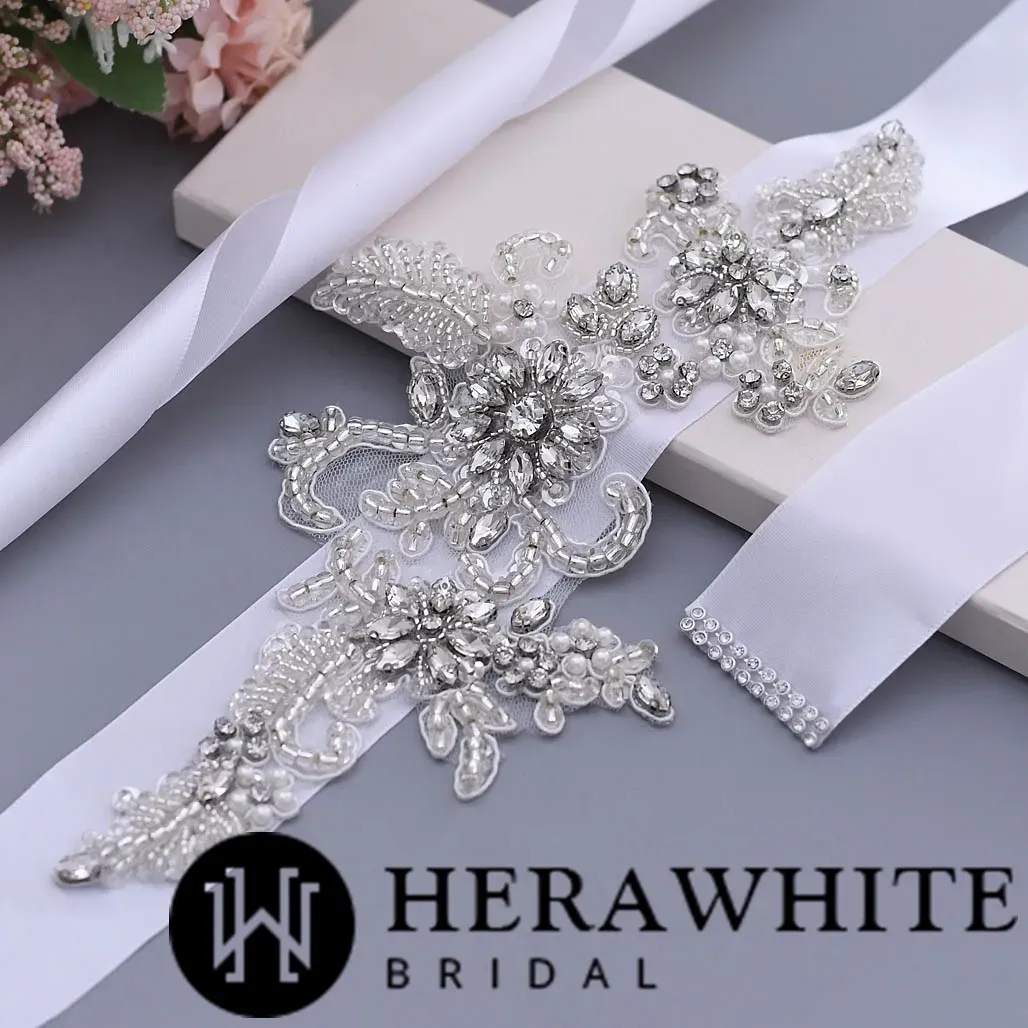 Luxurious Floral Crystals Pearls Bridal Sash