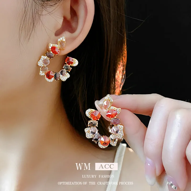 Luxurious Irregular U-Shape Copper Zircon Inlay Earrings