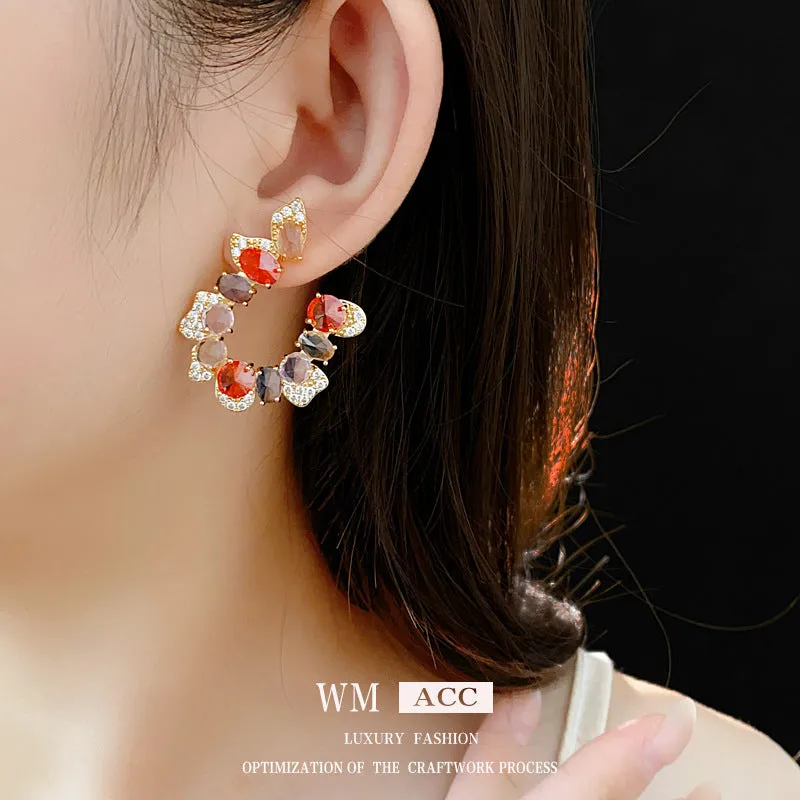 Luxurious Irregular U-Shape Copper Zircon Inlay Earrings