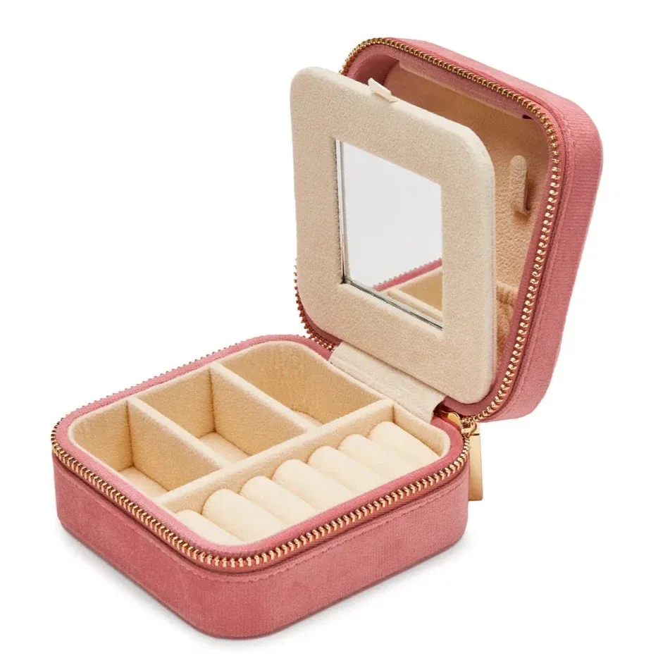 Luxurious Pink Velvet Travel Jewellery Box