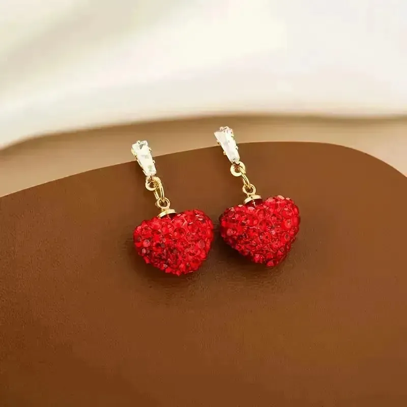 Luxurious Red Heart Dangle Earrings