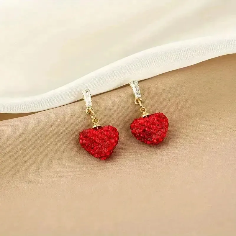 Luxurious Red Heart Dangle Earrings