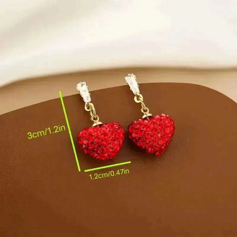 Luxurious Red Heart Dangle Earrings