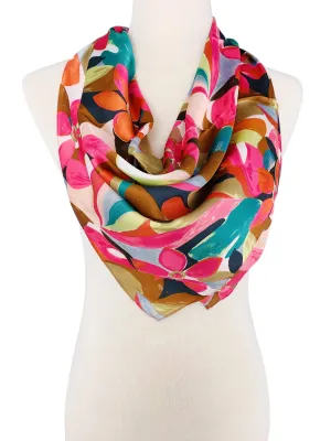 Luxurious Silk-Feel Square Scarf--Fuchsia Floral