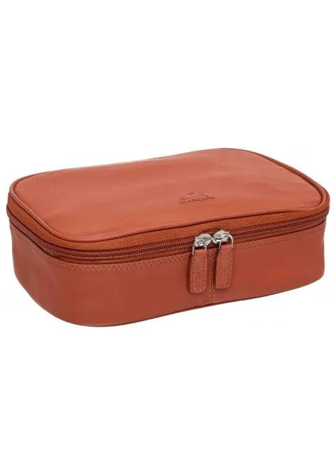 Medium Zippered Toiletry Bag, 10" x 5.5" x 3", Cognac