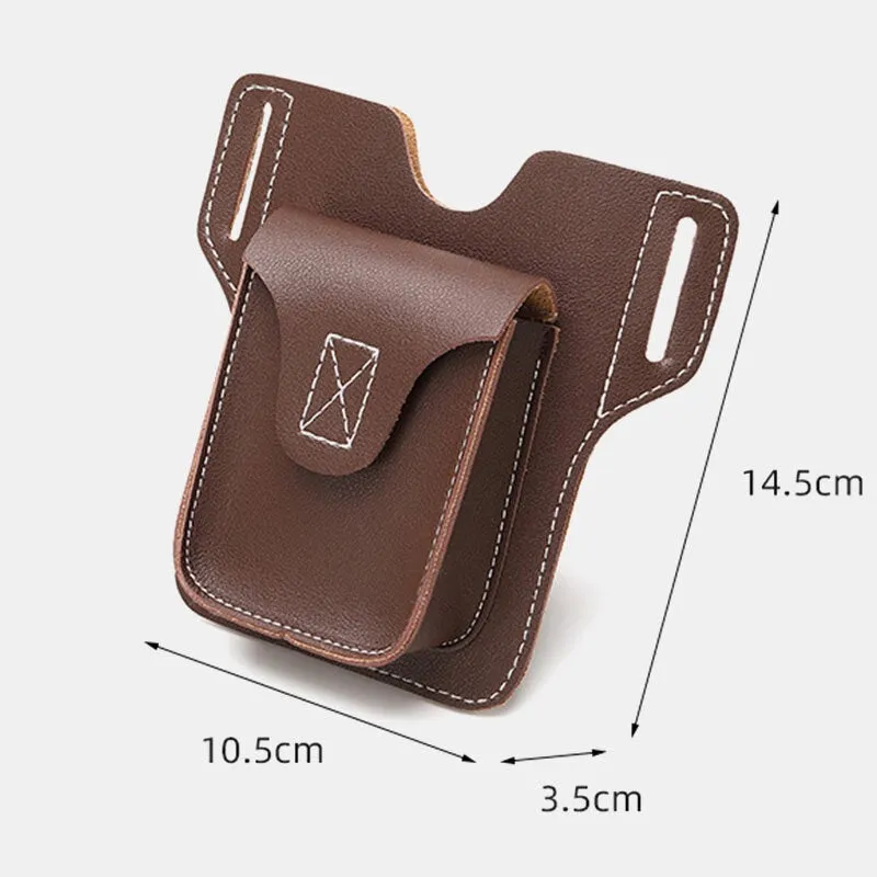 Men PU Leather Flap-Over Cigaret Box Waist Bag Casual 5.5 Inch Phone Bag Belt