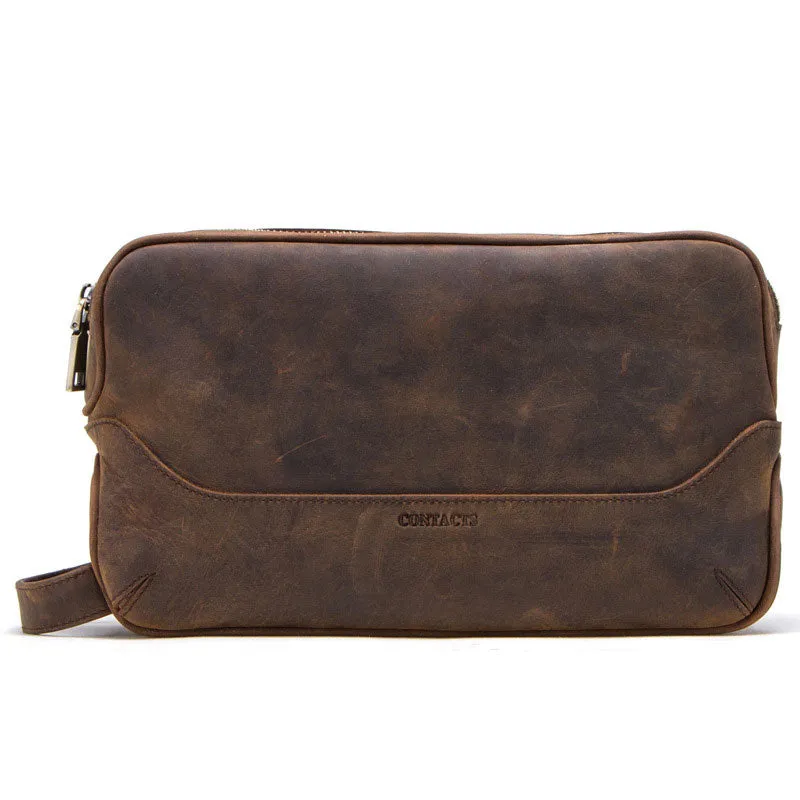 Men's Crazy Horse Leather Double Zip Toiletry Bag