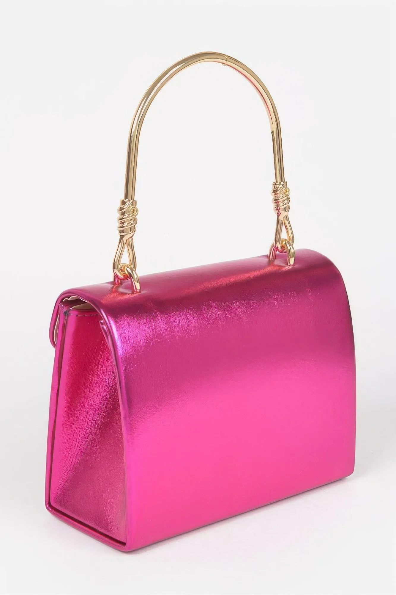 Metallic Metal Handle Crossbody Bag