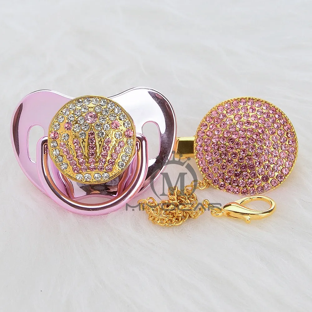 MIYOCAR bling luxurious bling pink crown rhinestone Baby Pacifier/ Nipples /Dummy /cocka /chupeta baby gift babyshower APCG-P