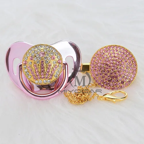 MIYOCAR bling luxurious bling pink crown rhinestone Baby Pacifier/ Nipples /Dummy /cocka /chupeta baby gift babyshower APCG-P