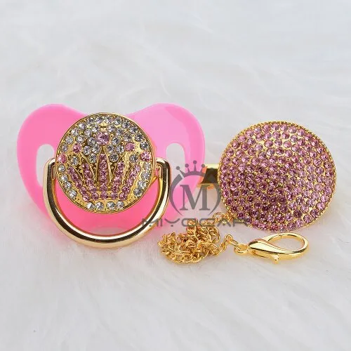 MIYOCAR bling luxurious bling pink crown rhinestone Baby Pacifier/ Nipples /Dummy /cocka /chupeta baby gift babyshower APCG-P