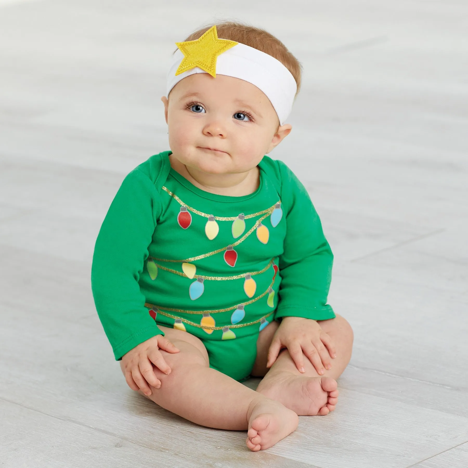 Mud Pie Christmas Tree Photography Crawler and Headband Set