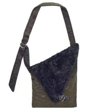 Naples Messenger Bag - Cohen in Olive Upholstery with Cuddly Faux Fur in Black - One Left!