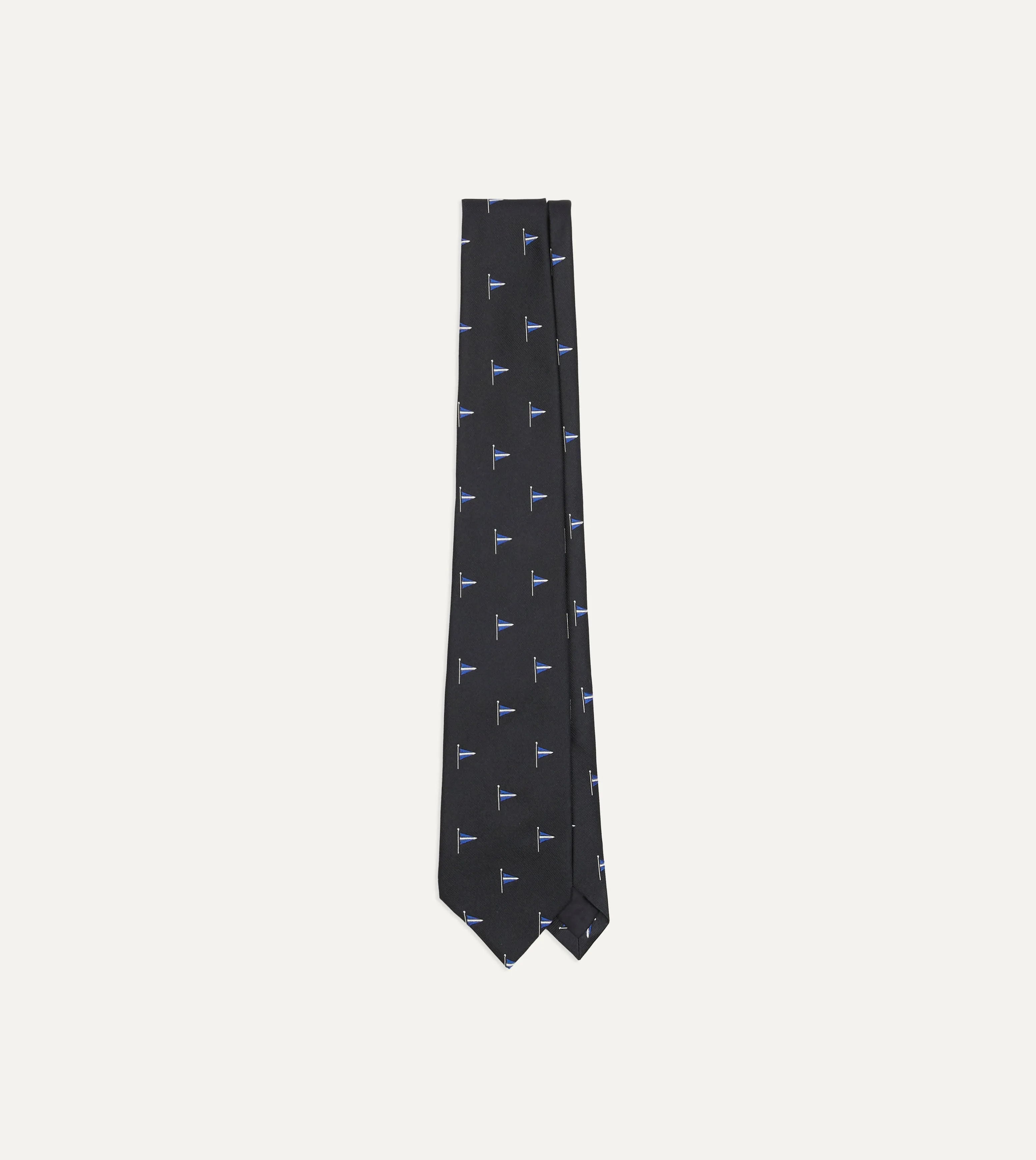 Navy Blue Pennant Motif Silk Tipped Tie