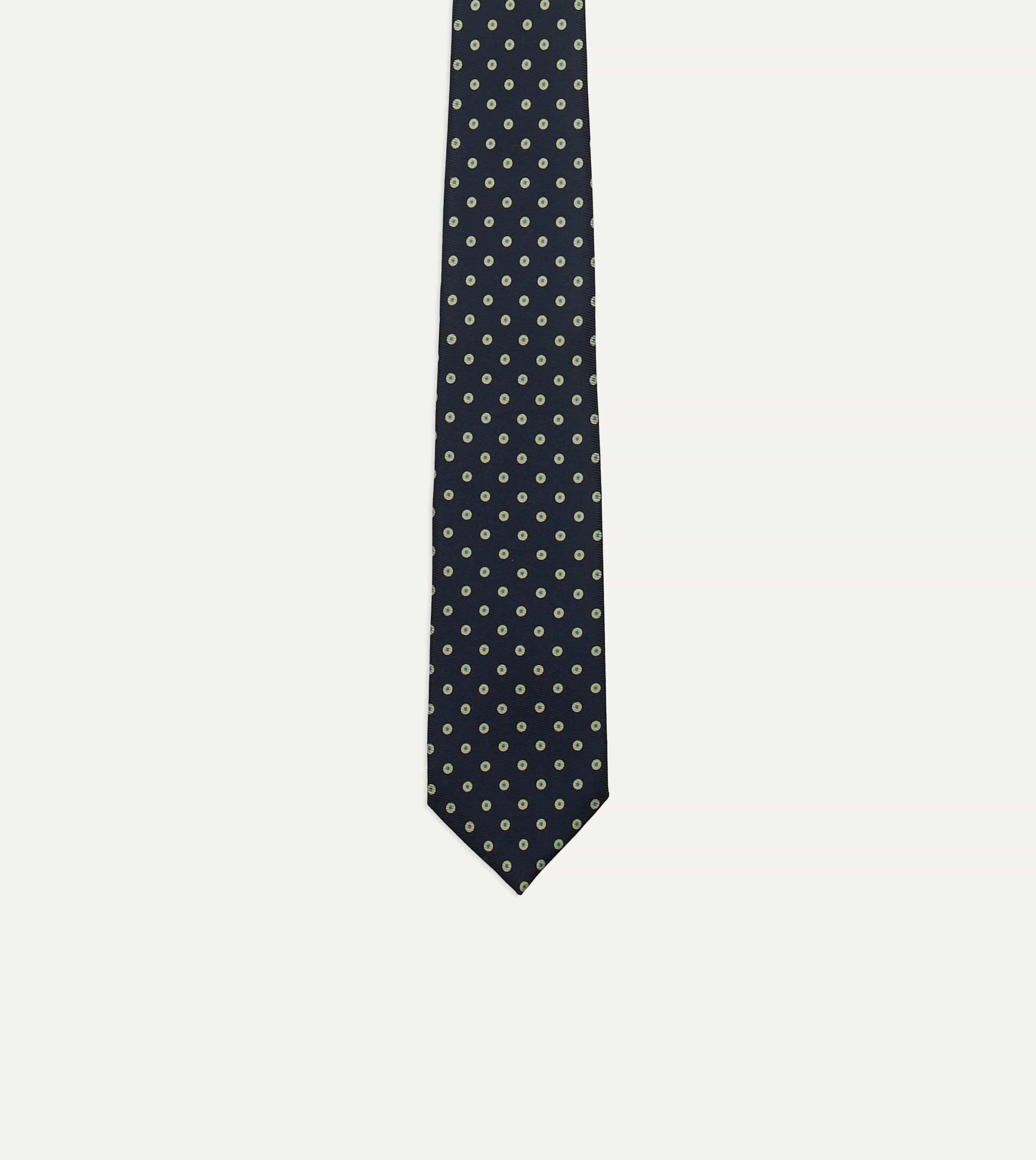 Navy Circular Dot Silk Self Tipped Tie