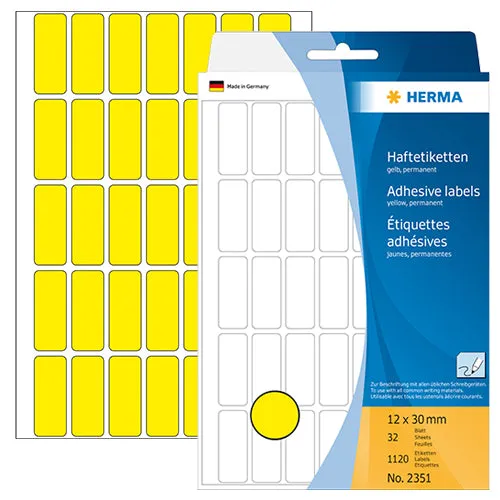 Office Pack Multi-purpose Labels 12 x 30mm Yellow (2351)