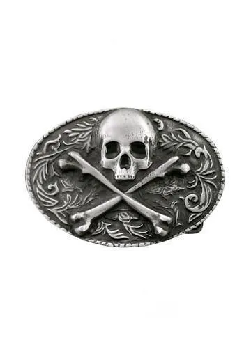 Ornate Oval Skull & Crossbones Belt Buckle