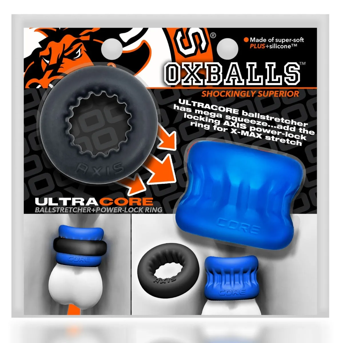 Oxballs Ultracore Core Ball Stretcher With Axis Cock Ring Blue Ice