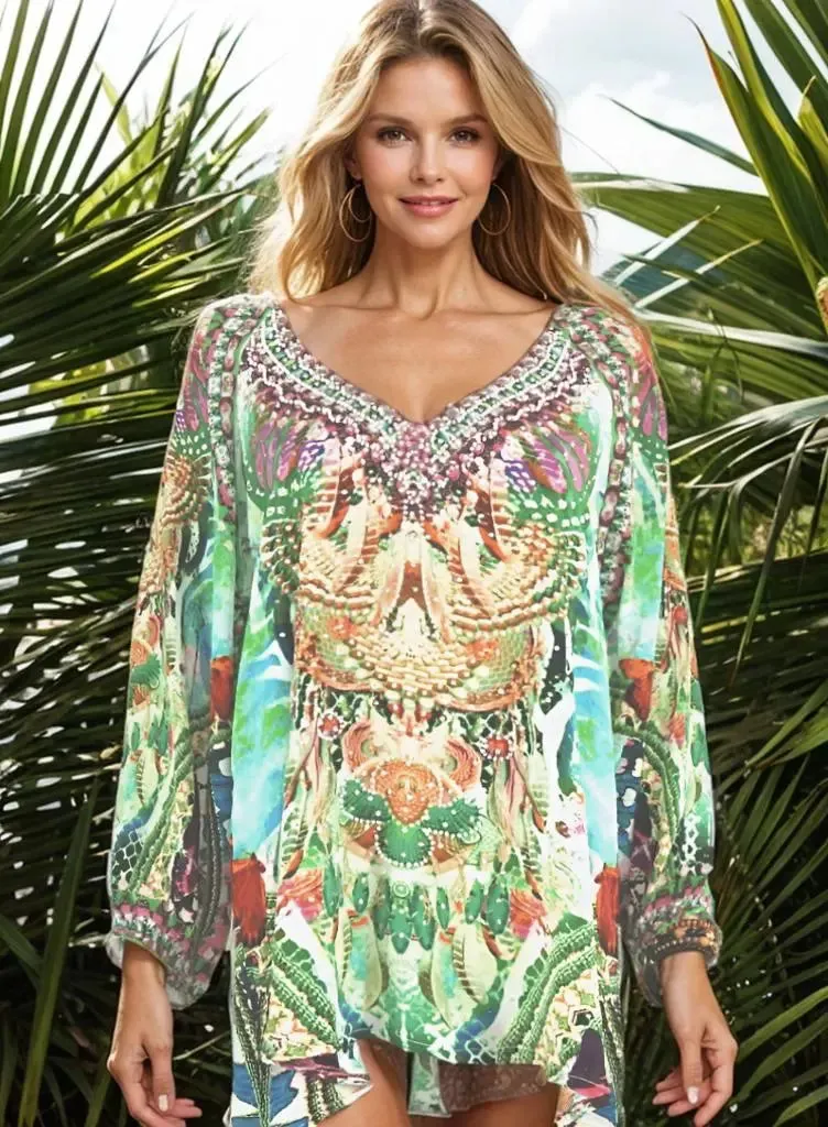 Paradise green silk gypsy top