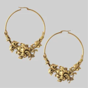 PARADISE. Ornate Floral Hoop Earrings - Gold